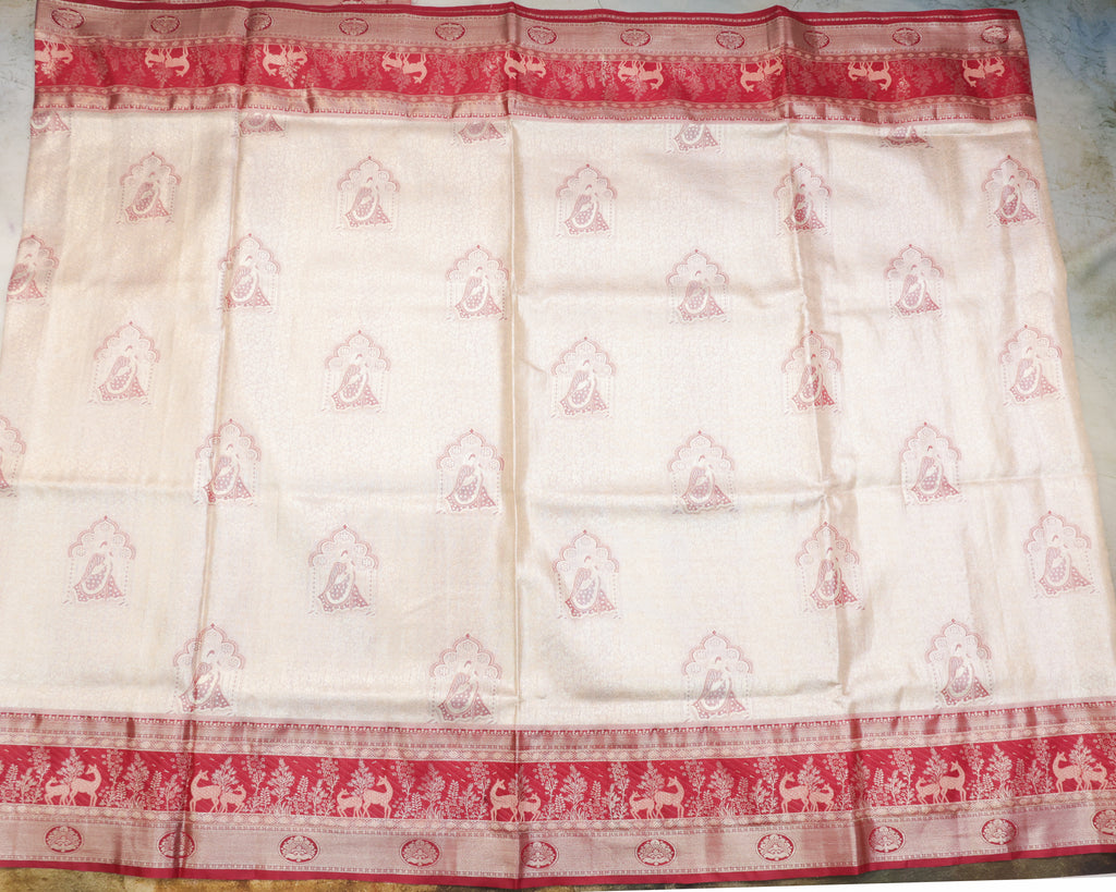 Kanchipuram Tissue Pallaikilo Pellikuthuru Saree – Pastel Sandalwood