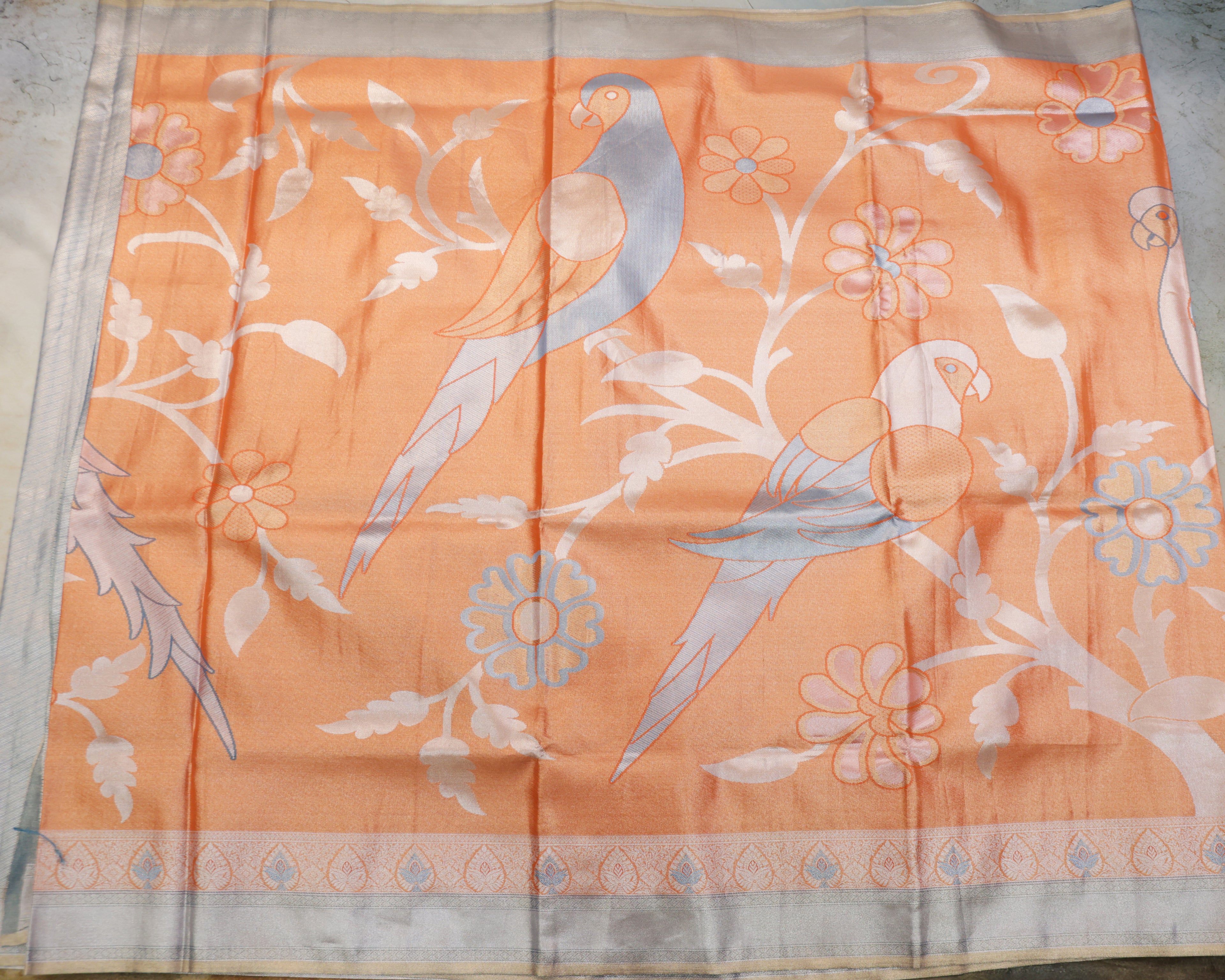 Kanchipuram Tissue Parrot Motif Silk Saree