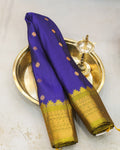 Gadwal pure silk saree in royal blue with olive green Temple Border