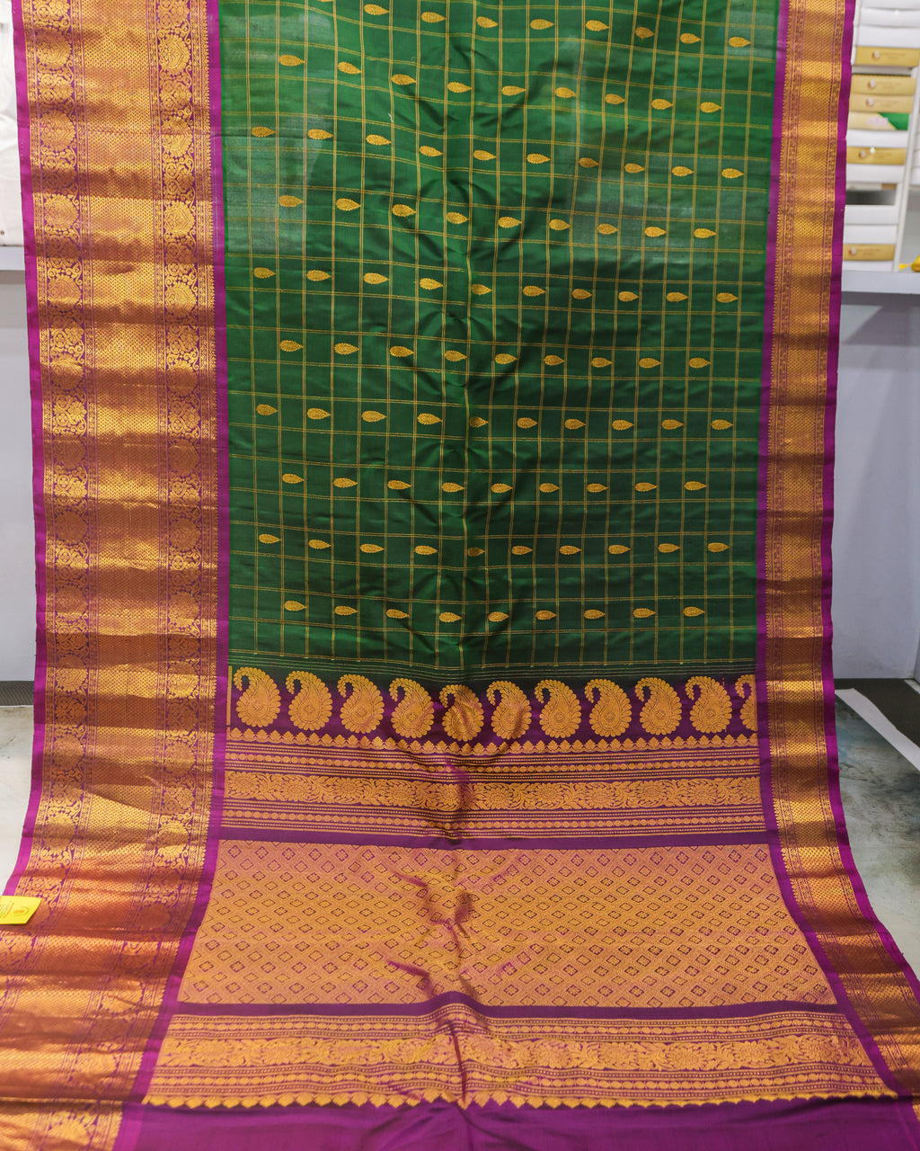 Gadwal Pure Silk Saree – Bottle Green & Purple with Golden Zari