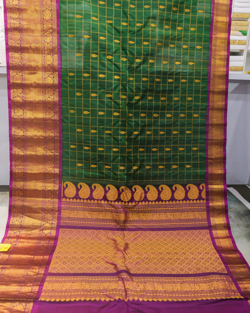 Gadwal Pure Silk Saree – Bottle Green & Purple with Golden Zari